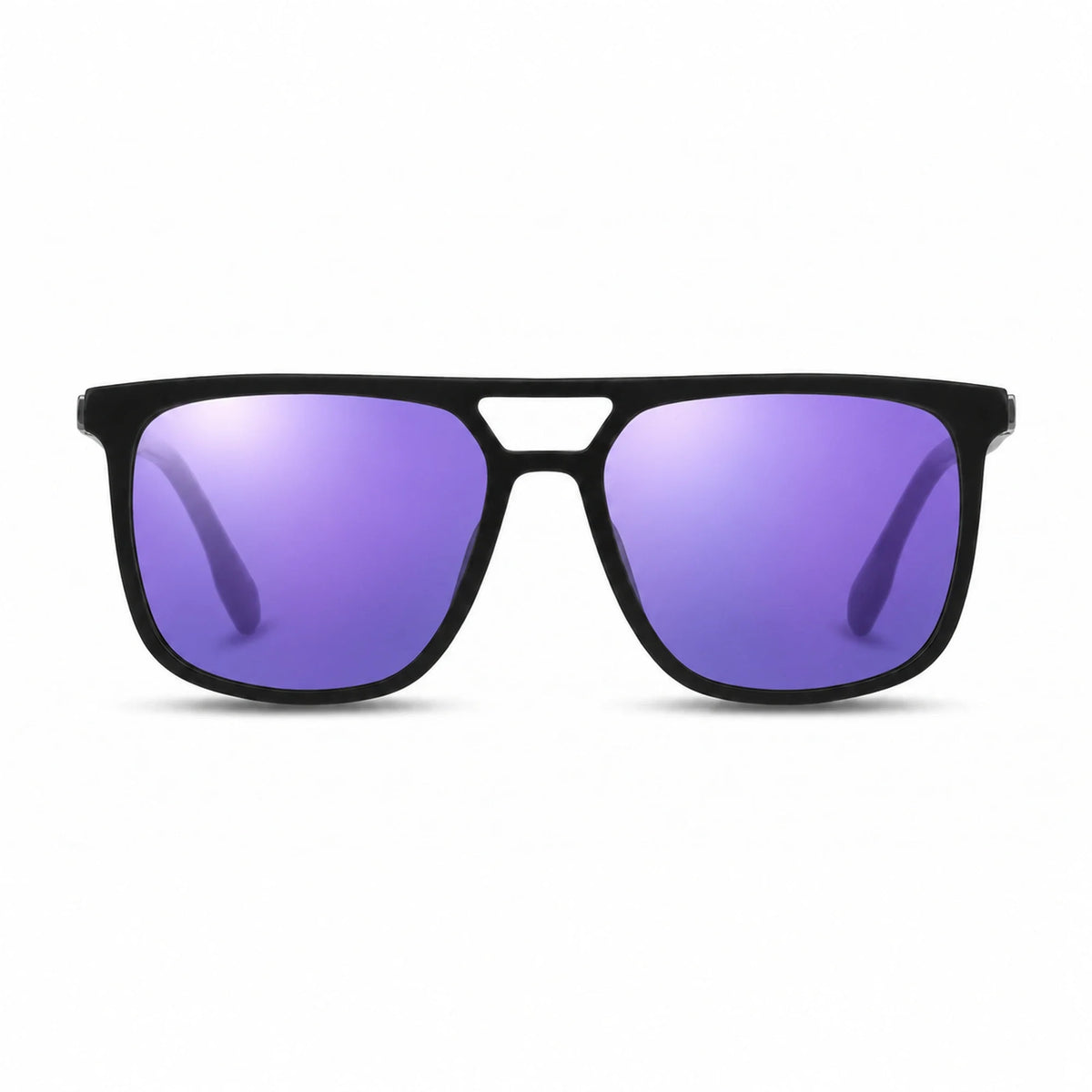 Lentes de sol Fiore 10177 Negro con cristal espejado morado polarizado UV400, vista frontal para hombre y mujer #color_espejado-morado #foto_frontal