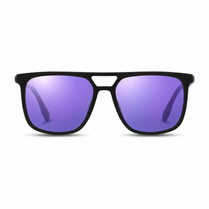 Lentes de sol Fiore 10177 Negro con cristal espejado morado polarizado UV400, vista frontal para hombre y mujer #color_espejado-morado #foto_frontal