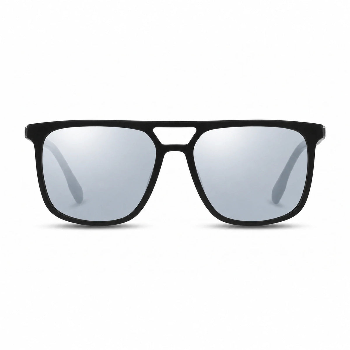 Lentes de sol Fiore 10177 Negro con cristal espejado silver polarizado UV400, vista frontal para hombre y mujer #color_espejado-silver #foto_frontal
