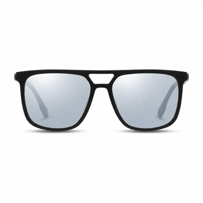 Lentes de sol Fiore 10177 Negro con cristal espejado silver polarizado UV400, vista frontal para hombre y mujer #color_espejado-silver #foto_frontal