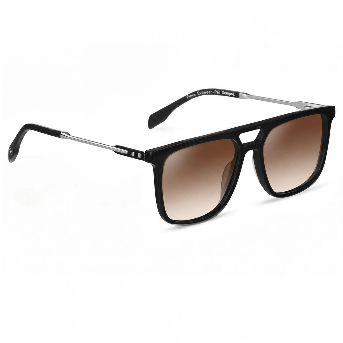 Lentes de sol Fiore 10177 Negro con cristal gradiente café polarizado UV400, vista en tres cuartos para hombre y mujer #color_gradiente-cafe