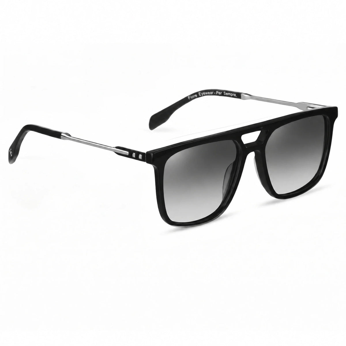 Lentes de sol Fiore 10177 Negro con cristal gradiente gris polarizado UV400, vista en tres cuartos para hombre y mujer #color_gradiente-gris