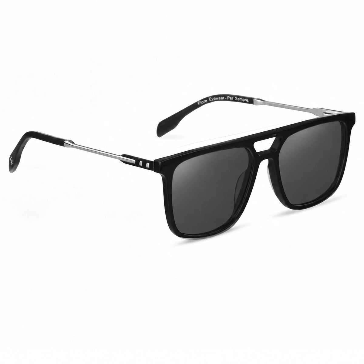 Lentes de sol Fiore 10177 Negro con cristal negro polarizado UV400, vista en tres cuartos para hombre y mujer #color_negro
