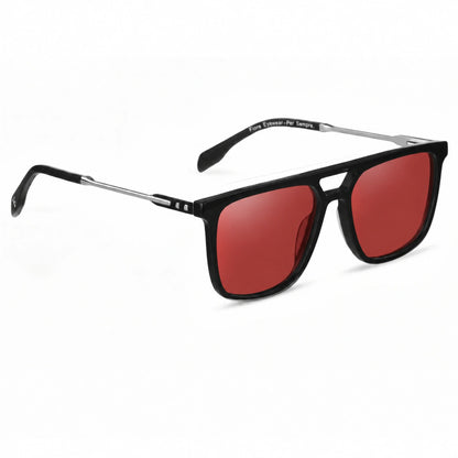 Lentes de sol Fiore 10177 Negro con cristal rojo polarizado UV400, vista en tres cuartos para hombre y mujer #color_rojo