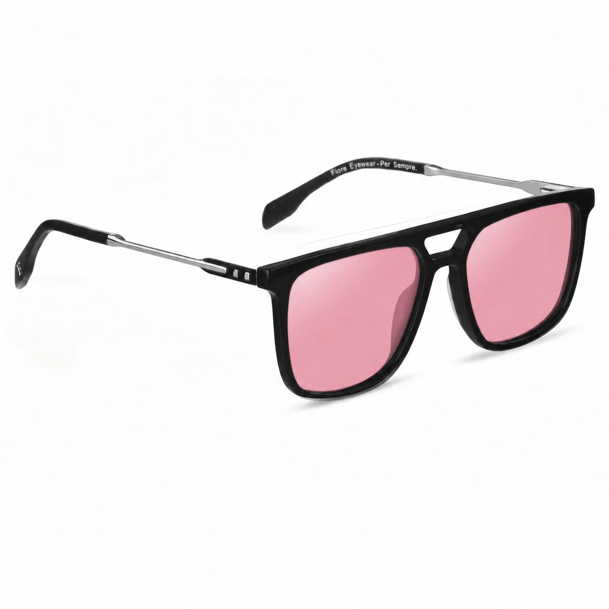 Lentes de sol Fiore 10177 Negro con cristal rosado polarizado UV400, vista en tres cuartos para hombre y mujer #color_rosado