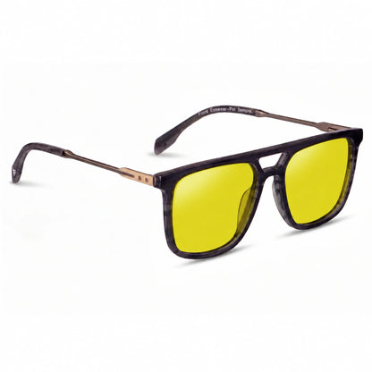 Lentes de sol Fiore 10177 Gris con cristal amarillo polarizado UV400, vista en tres cuartos para hombre y mujer #color_amarillo