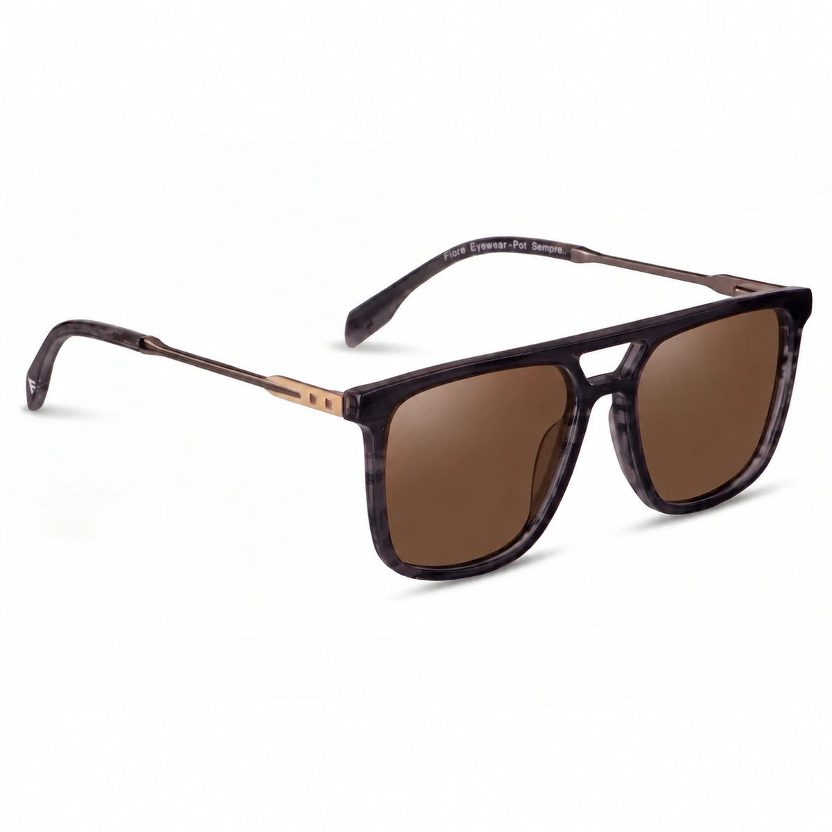 Lentes de sol Fiore 10177 Gris con cristal café polarizado UV400, vista en tres cuartos para hombre y mujer #color_cafe
