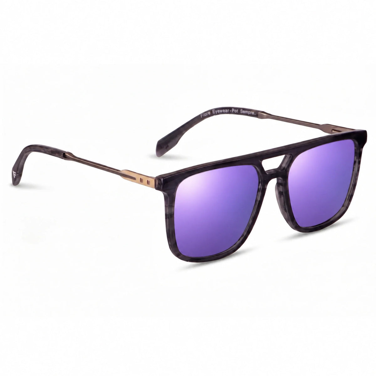 Lentes de sol Fiore 10177 Gris con cristal espejado morado polarizado UV400, vista en tres cuartos para hombre y mujer #color_espejado-morado