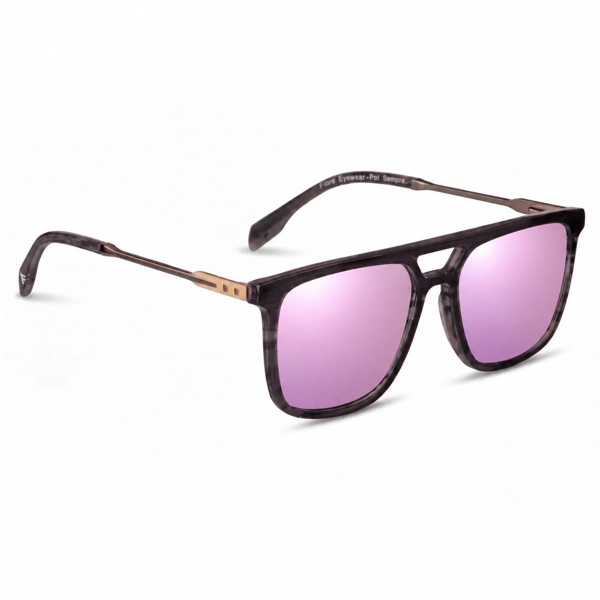 Lentes de sol Fiore 10177 Gris con cristal espejado rosado polarizado UV400, vista en tres cuartos para hombre y mujer #color_espejado-rosado