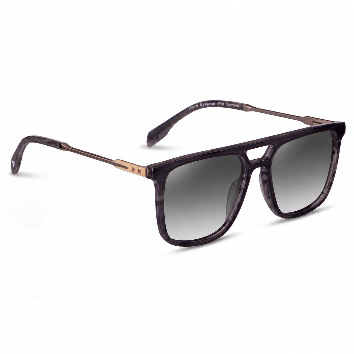Lentes de sol Fiore 10177 Gris con cristal gradiente gris polarizado UV400, vista en tres cuartos para hombre y mujer #color_gradiente-gris