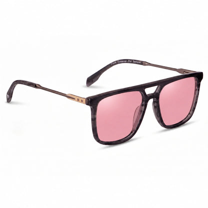 Lentes de sol Fiore 10177 Gris con cristal rosado polarizado UV400, vista en tres cuartos para hombre y mujer #color_rosado