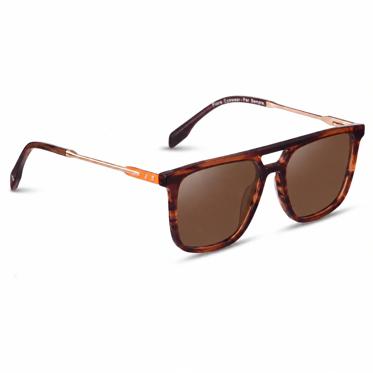 Lentes de sol Fiore 10177 Carey con cristal café polarizado UV400, vista en tres cuartos para hombre y mujer #color_cafe