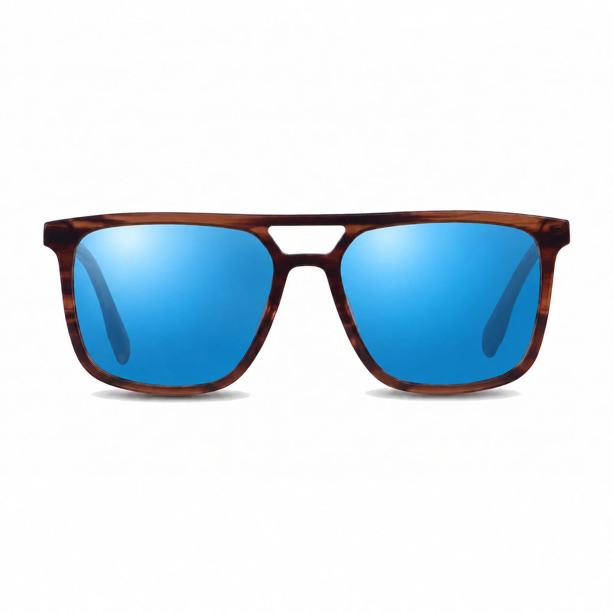 Lentes de sol Fiore 10177 Carey con cristal espejado azul polarizado UV400, vista frontal para hombre y mujer #color_espejado-azul #foto_frontal