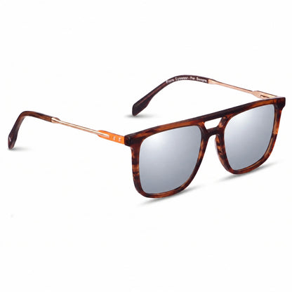 Lentes de sol Fiore 10177 Carey con cristal espejado silver polarizado UV400, vista en tres cuartos para hombre y mujer #color_espejado-silver