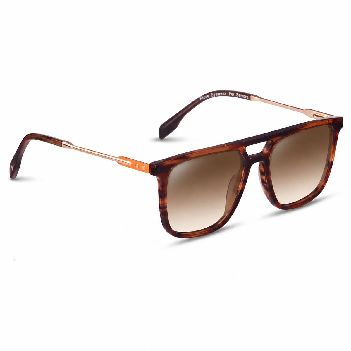 Lentes de sol Fiore 10177 Carey con cristal gradiente café polarizado UV400, vista en tres cuartos para hombre y mujer #color_gradiente-cafe