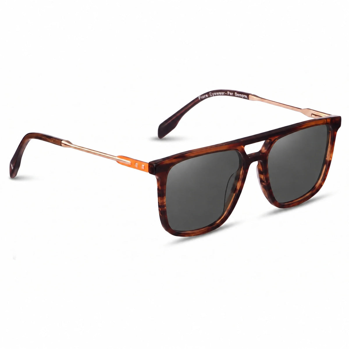 Lentes de sol Fiore 10177 Carey con cristal negro polarizado UV400, vista en tres cuartos para hombre y mujer #color_negro