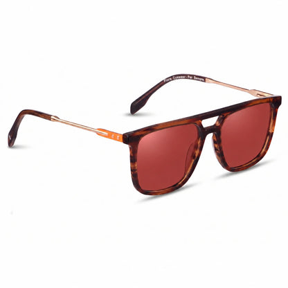 Lentes de sol Fiore 10177 Carey con cristal rojo polarizado UV400, vista en tres cuartos para hombre y mujer #color_rojo