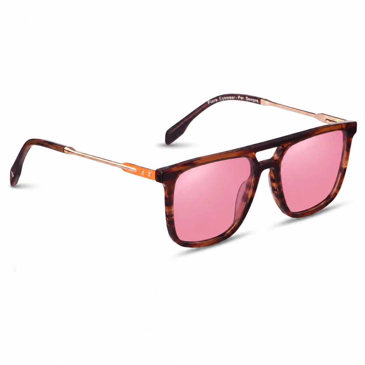 Lentes de sol Fiore 10177 Carey con cristal rosado polarizado UV400, vista en tres cuartos para hombre y mujer #color_rosado