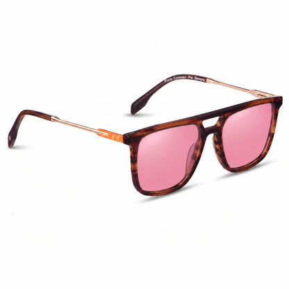 Lentes de sol Fiore 10177 Carey con cristal rosado polarizado UV400, vista en tres cuartos para hombre y mujer #color_rosado
