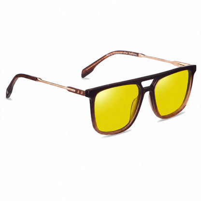 Lentes de sol Fiore 10177 Brown con cristal amarillo polarizado UV400, vista en tres cuartos para hombre y mujer #color_amarillo