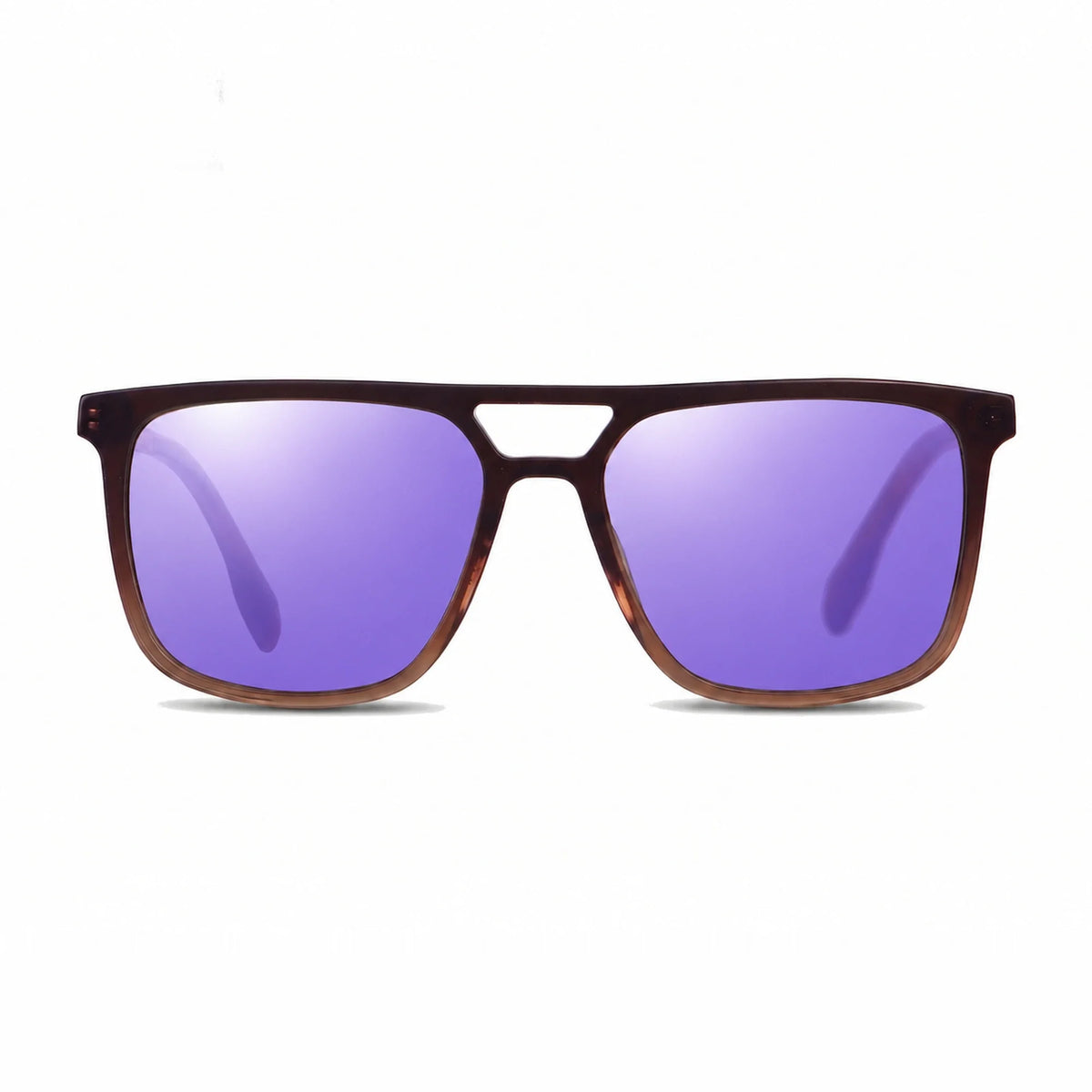 Lentes de sol Fiore 10177 Brown con cristal espejado morado polarizado UV400, vista frontal para hombre y mujer #color_espejado-morado #foto_frontal