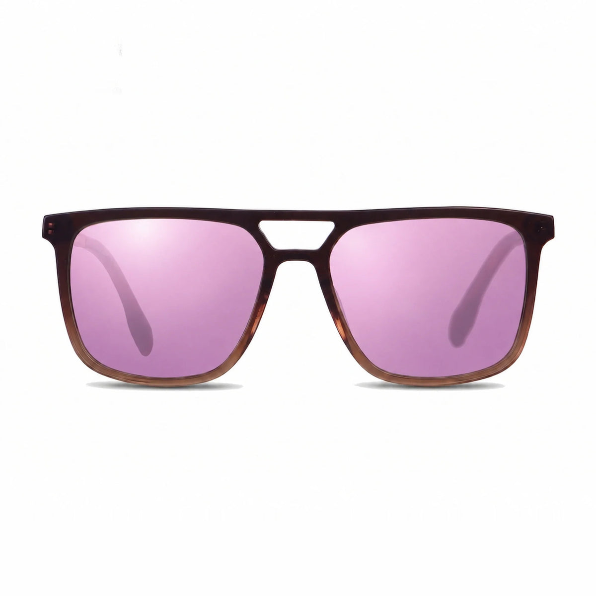 Lentes de sol Fiore 10177 Brown con cristal espejado rosado polarizado UV400, vista frontal para hombre y mujer #color_espejado-rosado #foto_frontal