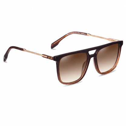 Lentes de sol Fiore 10177 Brown con cristal gradiente café polarizado UV400, vista en tres cuartos para hombre y mujer #color_gradiente-cafe