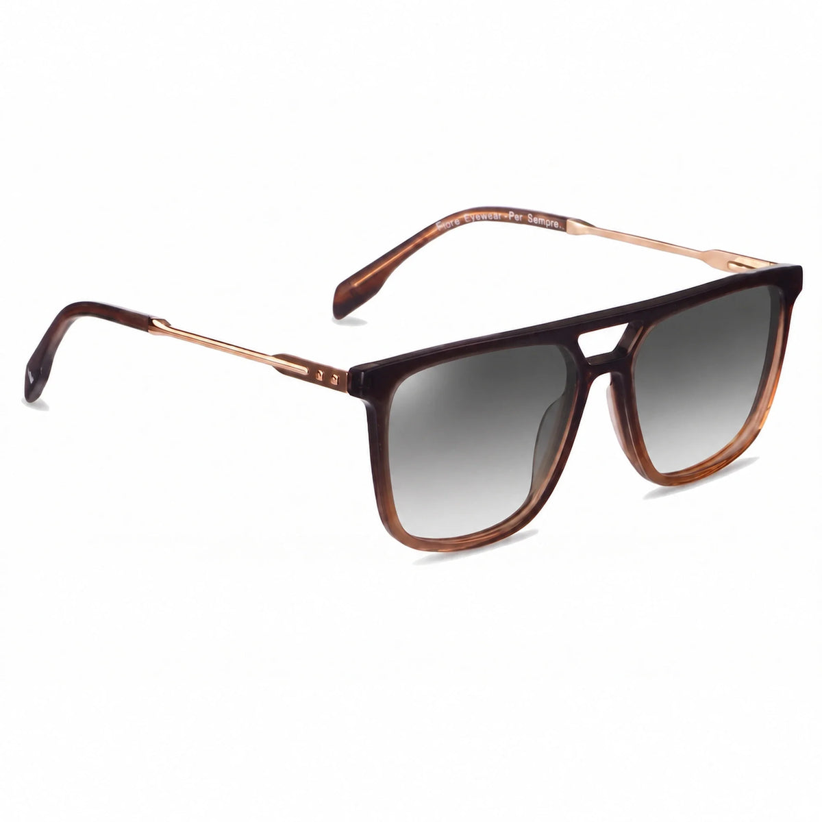 Lentes de sol Fiore 10177 Brown con cristal gradiente gris polarizado UV400, vista en tres cuartos para hombre y mujer #color_gradiente-gris