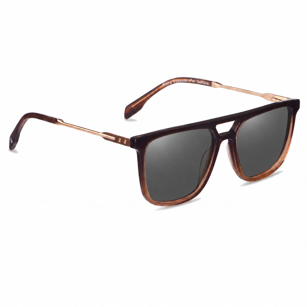 Lentes de sol Fiore 10177 Brown con cristal negro polarizado UV400, vista en tres cuartos para hombre y mujer #color_negro