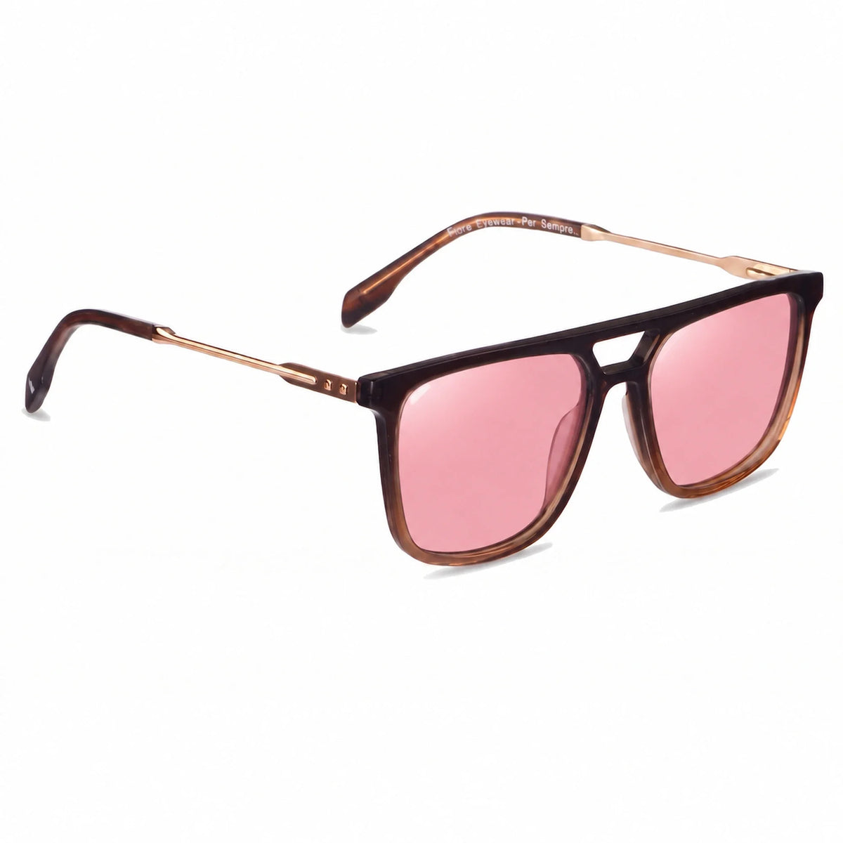 Lentes de sol Fiore 10177 Brown con cristal rosado polarizado UV400, vista en tres cuartos para hombre y mujer #color_rosado