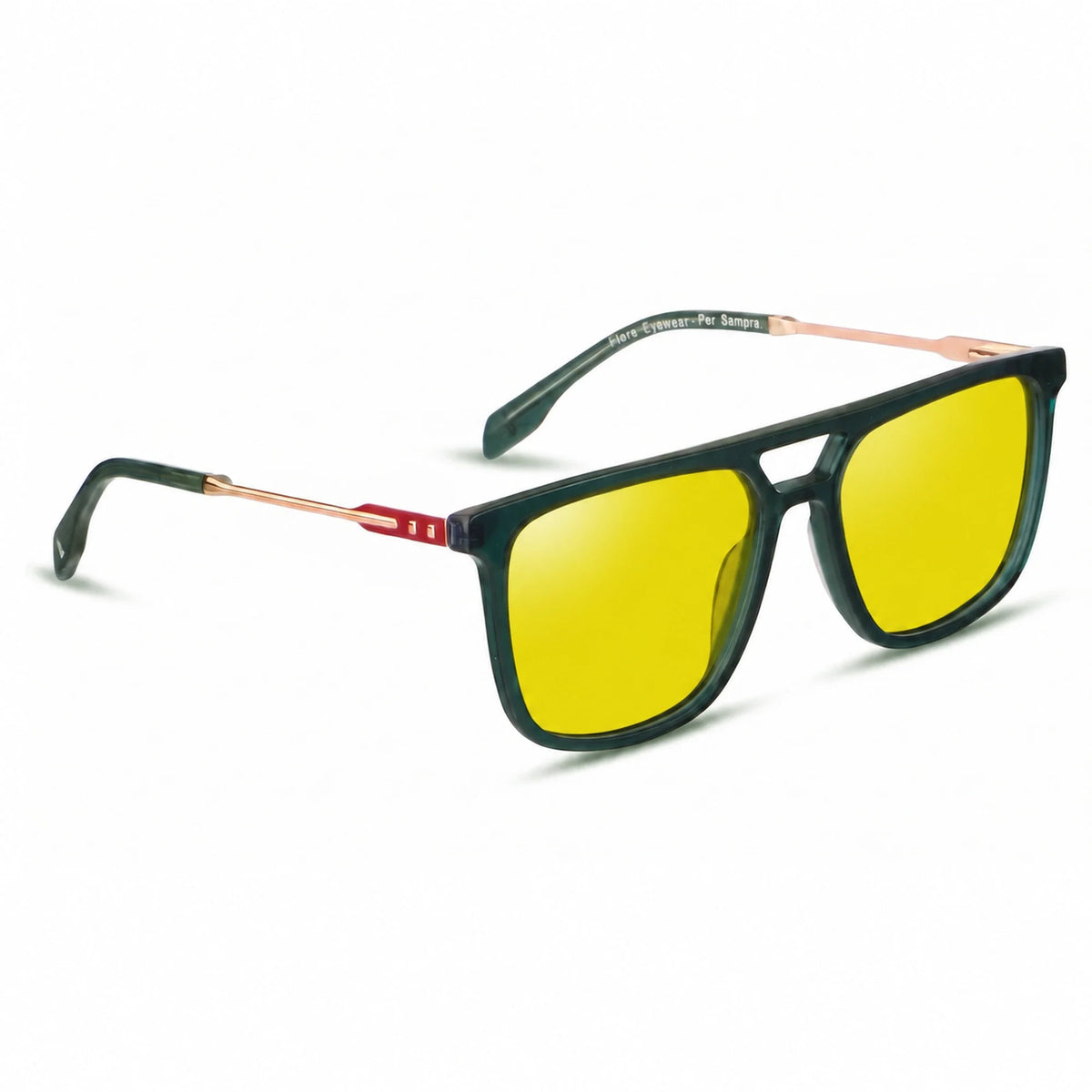 Lentes de sol Fiore 10177 Verde con cristal amarillo polarizado UV400, vista en tres cuartos para hombre y mujer #color_amarillo