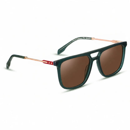 Lentes de sol Fiore 10177 Verde con cristal café polarizado UV400, vista en tres cuartos para hombre y mujer #color_cafe