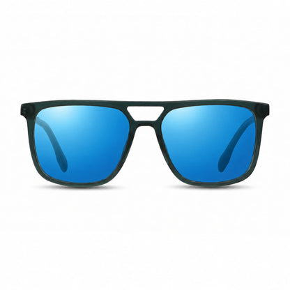 Lentes de sol Fiore 10177 Verde con cristal espejado azul polarizado UV400, vista frontal para hombre y mujer #color_espejado-azul #foto_frontal