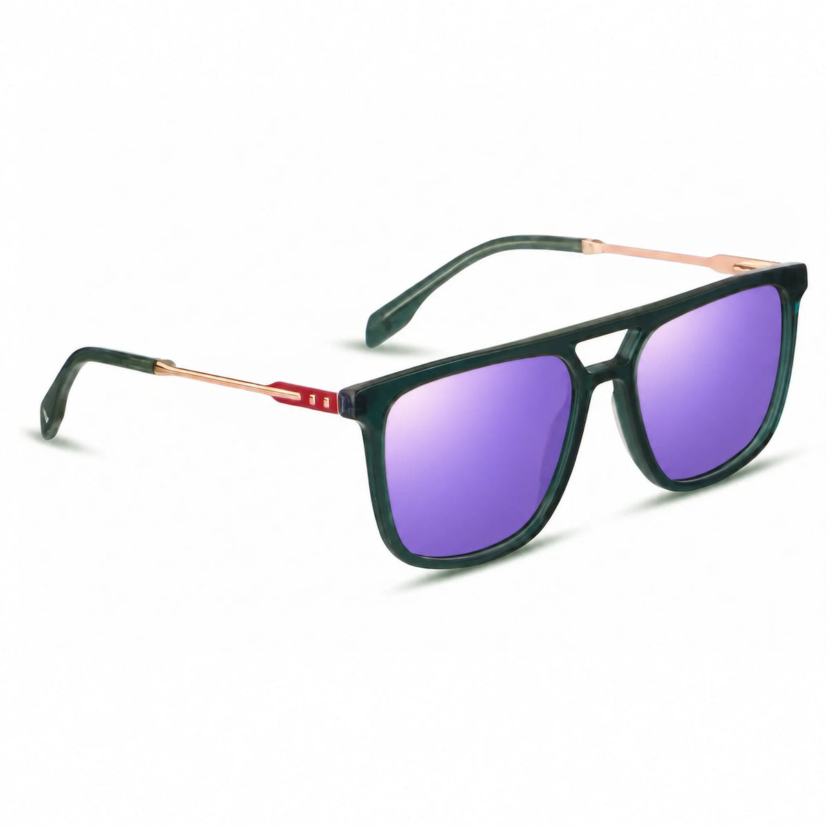 Lentes de sol Fiore 10177 Verde con cristal espejado morado polarizado UV400, vista en tres cuartos para hombre y mujer #color_espejado-morado
