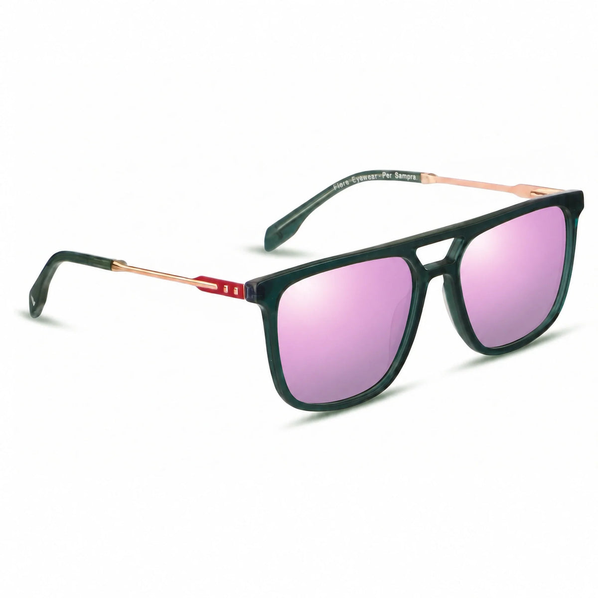Lentes de sol Fiore 10177 Verde con cristal espejado rosado polarizado UV400, vista en tres cuartos para hombre y mujer #color_espejado-rosado