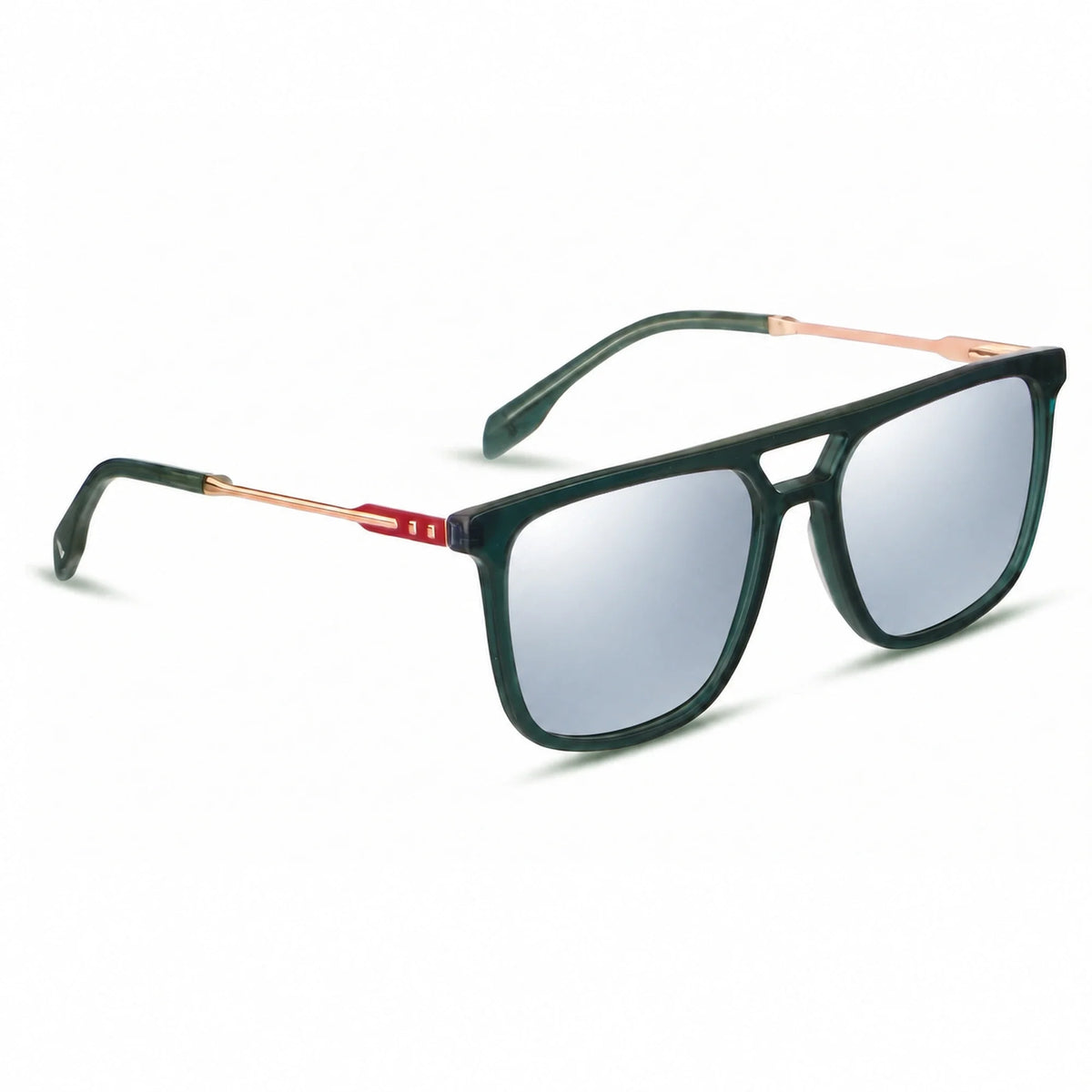 Lentes de sol Fiore 10177 Verde con cristal espejado silver polarizado UV400, vista en tres cuartos para hombre y mujer #color_espejado-silver