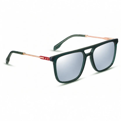 Lentes de sol Fiore 10177 Verde con cristal espejado silver polarizado UV400, vista en tres cuartos para hombre y mujer #color_espejado-silver