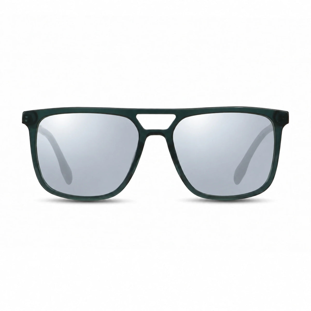 Lentes de sol Fiore 10177 Verde con cristal espejado silver polarizado UV400, vista frontal para hombre y mujer #color_espejado-silver #foto_frontal
