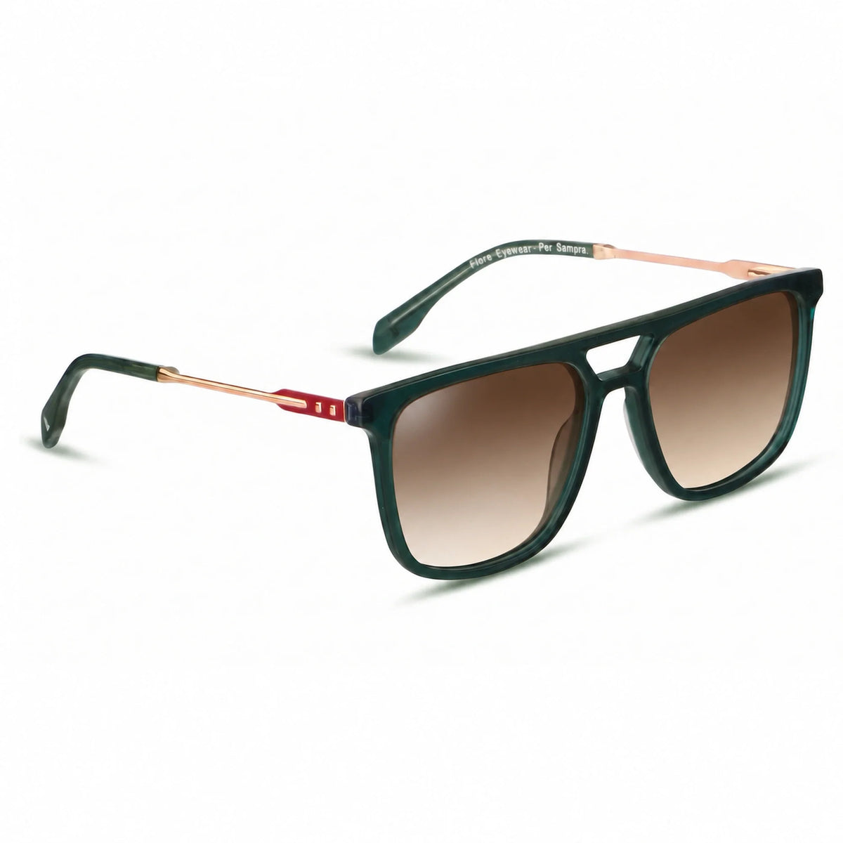 Lentes de sol Fiore 10177 Verde con cristal gradiente café polarizado UV400, vista en tres cuartos para hombre y mujer #color_gradiente-cafe