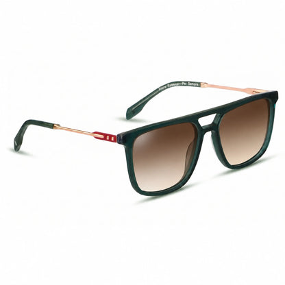 Lentes de sol Fiore 10177 Verde con cristal gradiente café polarizado UV400, vista en tres cuartos para hombre y mujer #color_gradiente-cafe