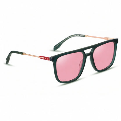 Lentes de sol Fiore 10177 Verde con cristal rosado polarizado UV400, vista en tres cuartos para hombre y mujer #color_rosado