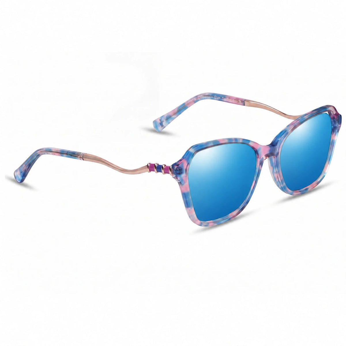 Lentes de sol Fiore 1030 Rosado con cristal espejado azul polarizado UV400, vista en tres cuartos para mujer #color_espejado-azul