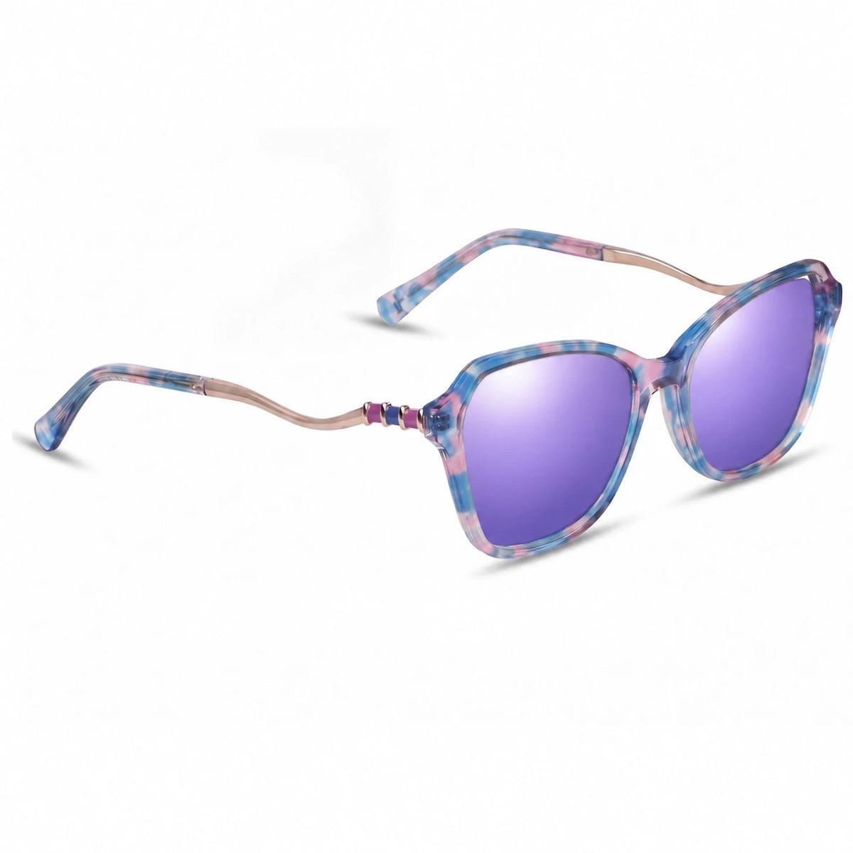 Lentes de sol Fiore 1030 Rosado con cristal espejado morado polarizado UV400, vista en tres cuartos para mujer #color_espejado-morado