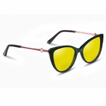 Lentes de sol Fiore 1031 Verde con cristal amarillo polarizado UV400, vista en tres cuartos para mujer #color_amarillo