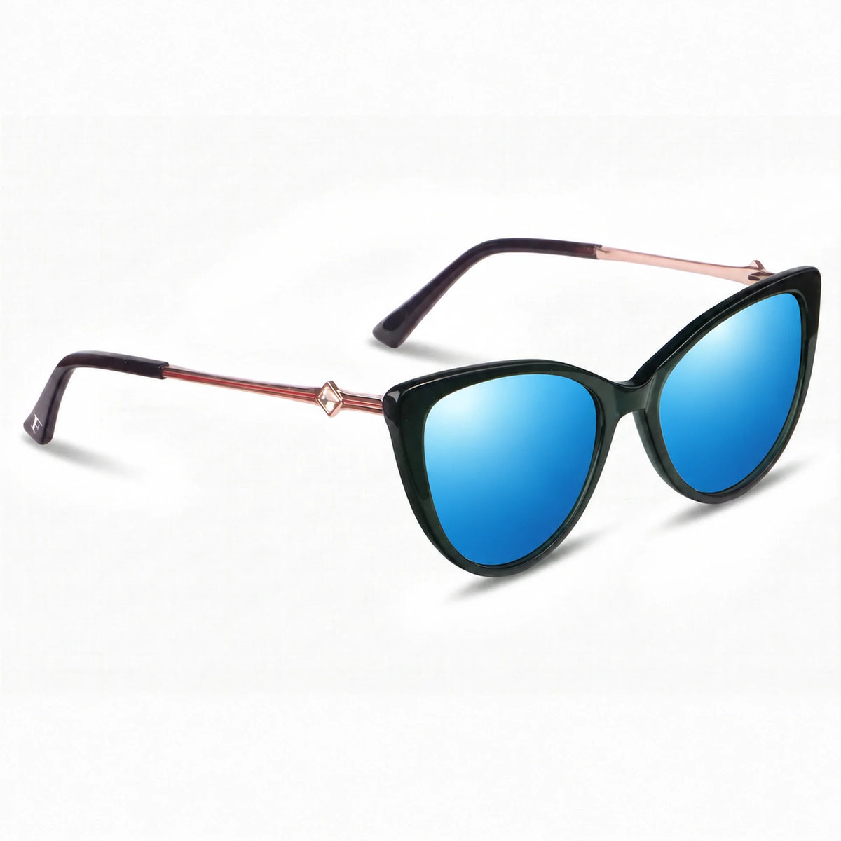 Lentes de sol Fiore 1031 Verde con cristal espejado azul polarizado UV400, vista en tres cuartos para mujer #color_espejado-azul