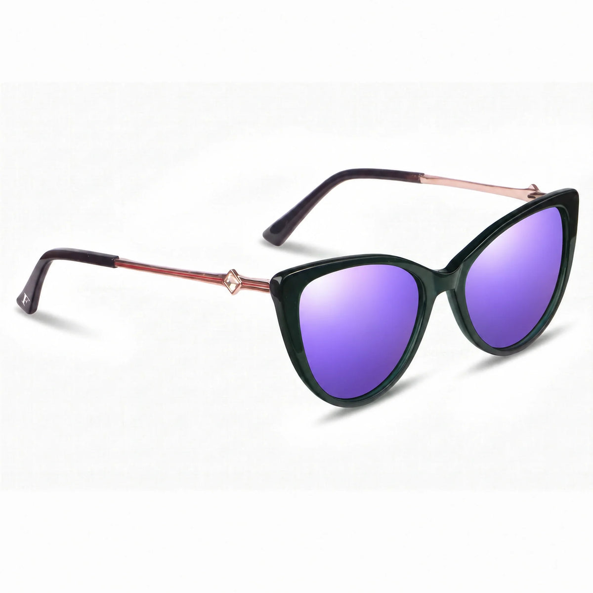 Lentes de sol Fiore 1031 Verde con cristal espejado morado polarizado UV400, vista en tres cuartos para mujer #color_espejado-morado