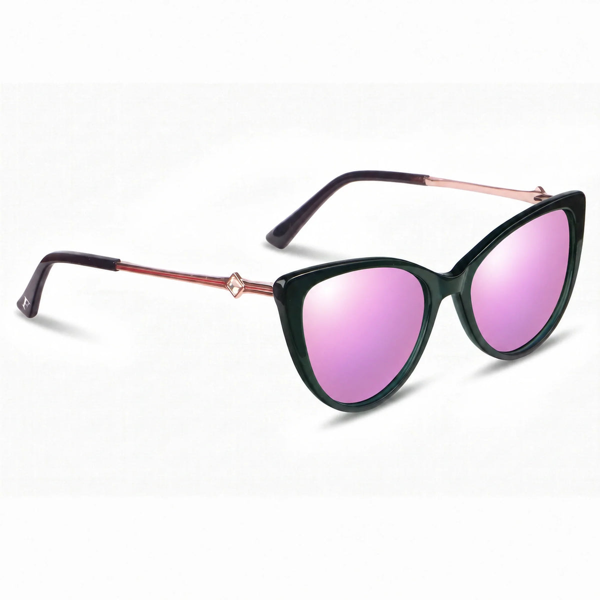 Lentes de sol Fiore 1031 Verde con cristal espejado rosado polarizado UV400, vista en tres cuartos para mujer #color_espejado-rosado