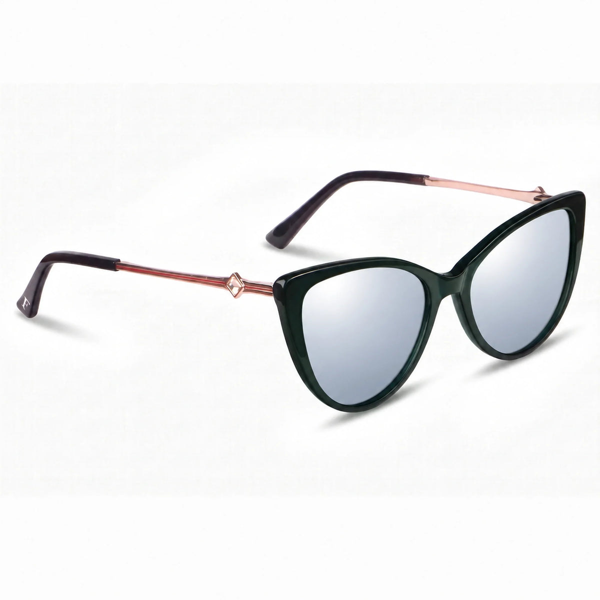 Lentes de sol Fiore 1031 Verde con cristal espejado silver polarizado UV400, vista en tres cuartos para mujer #color_espejado-silver