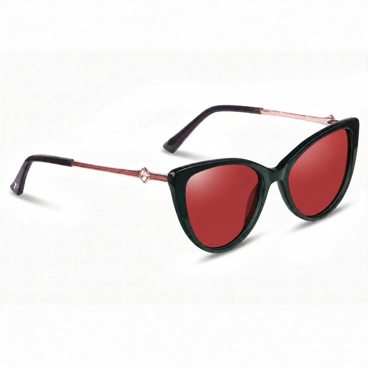 Lentes de sol Fiore 1031 Verde con cristal rojo polarizado UV400, vista en tres cuartos para mujer #color_rojo