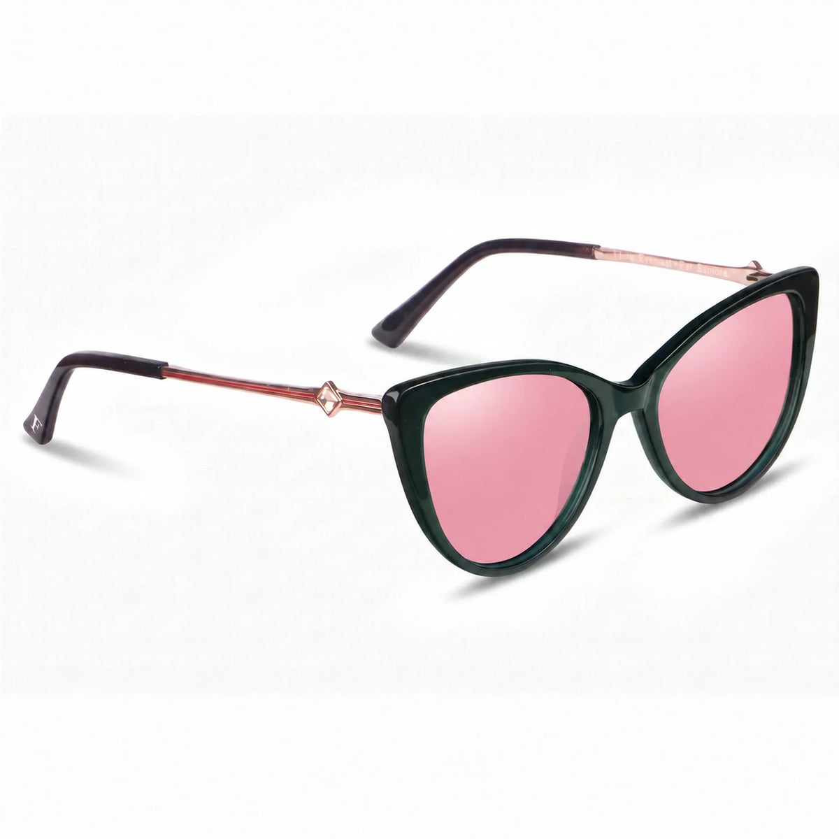 Lentes de sol Fiore 1031 Verde con cristal rosado polarizado UV400, vista en tres cuartos para mujer #color_rosado